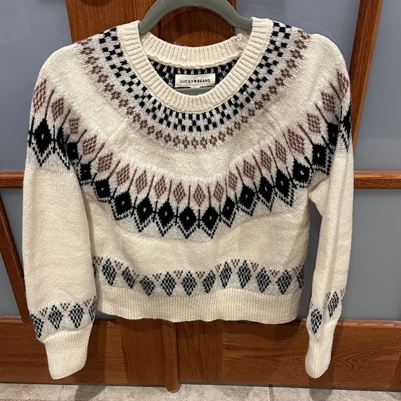 Lucky Brand Sweaters - Lucky Brand Ivory and Black Geometric Sweater